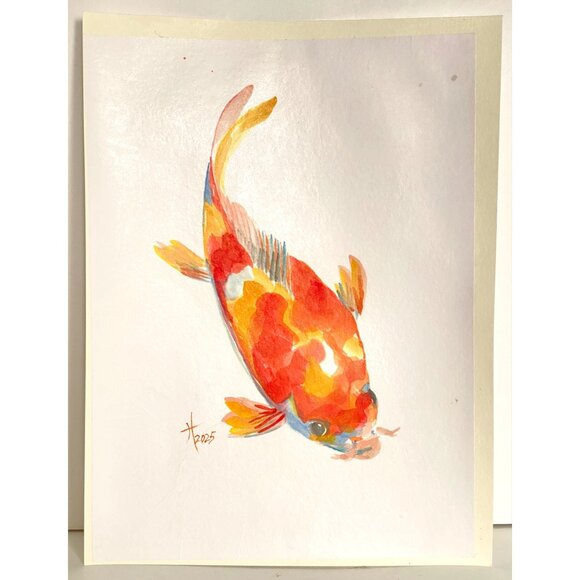 Curious Koi Original Watercolor Wall Art Painting 11x14in Matted Frame Ready - Picture 9 of 9